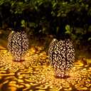 Solar Lanterns Outdoor Waterproof, 2 Pack Solar Garden Lanterns, LED Hanging Lanterns Solar Powered with Handle, Garden Decorative Retro Metal Solar Light for Table Pathway Walkway, Gardening Gifts