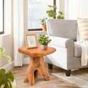 Small Side Table, Freeform Live Edge Wood Stool, Unique Design Natural Plant Stand for Patio, Garden, Yard, Living Room, Bedroom, 14"D x 13"W x 14.5"H