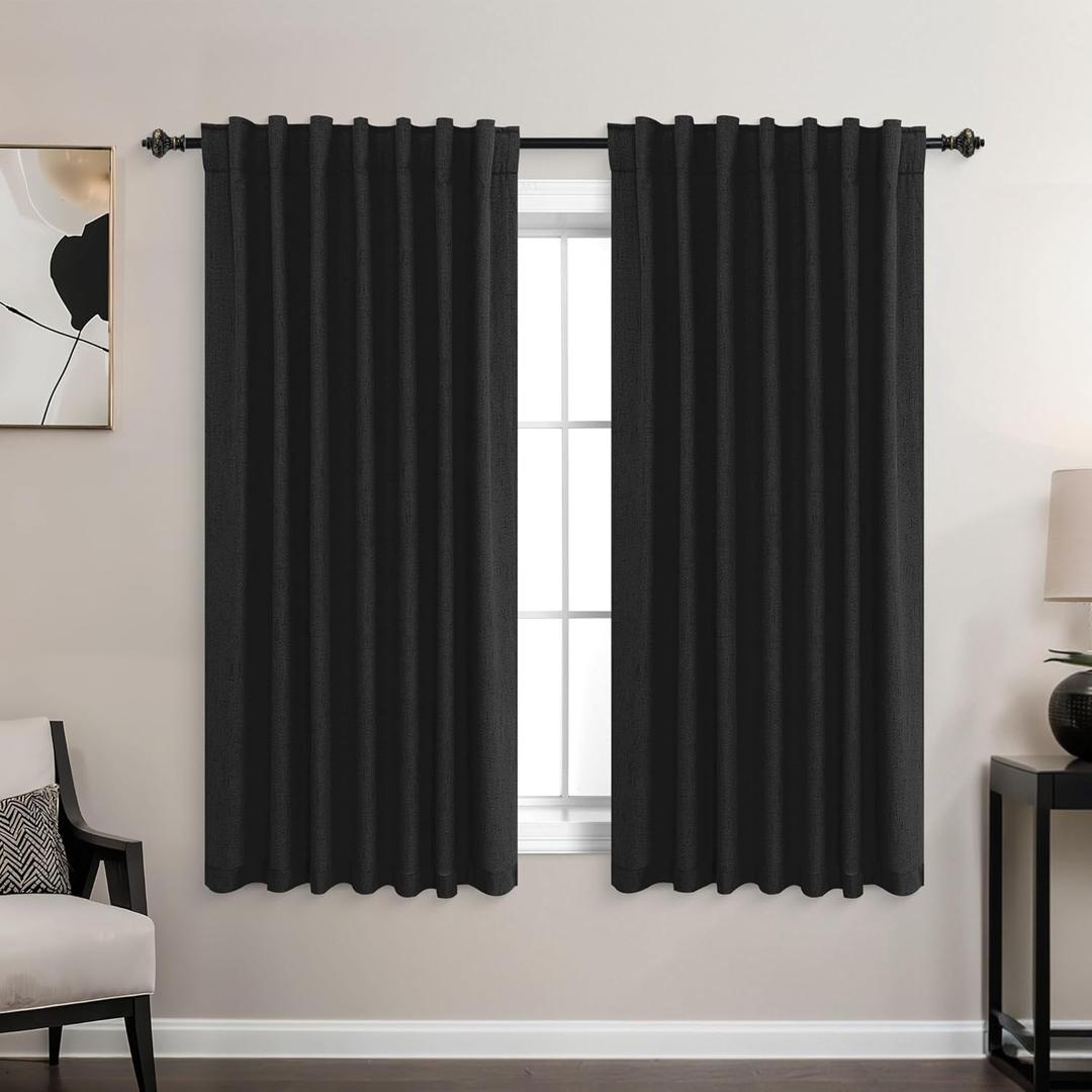 KOUFALL Bathroom Curtains Window,Short Natural Linen Blackout Curtains 45 Inches Long (52"W x 45"L (Pack of 2)