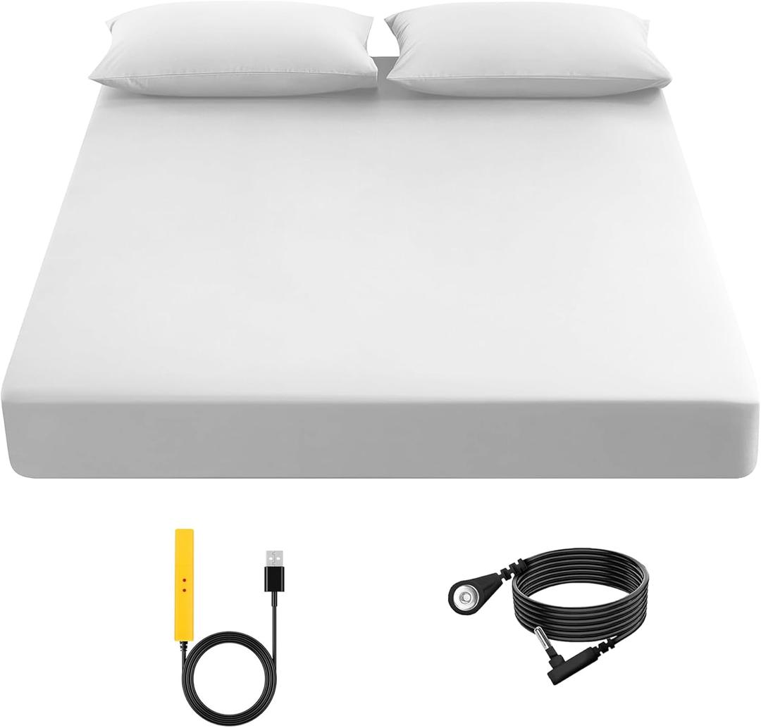 Grounding Sheet, 90% Organic Cotton + 10% Pure Silver Organic Fitted Grounded Sheet for Improved Sleep, Connected Earth Energy - Healthy Sleep Therapy (White, (60.2 * 80 * 15.5inch))