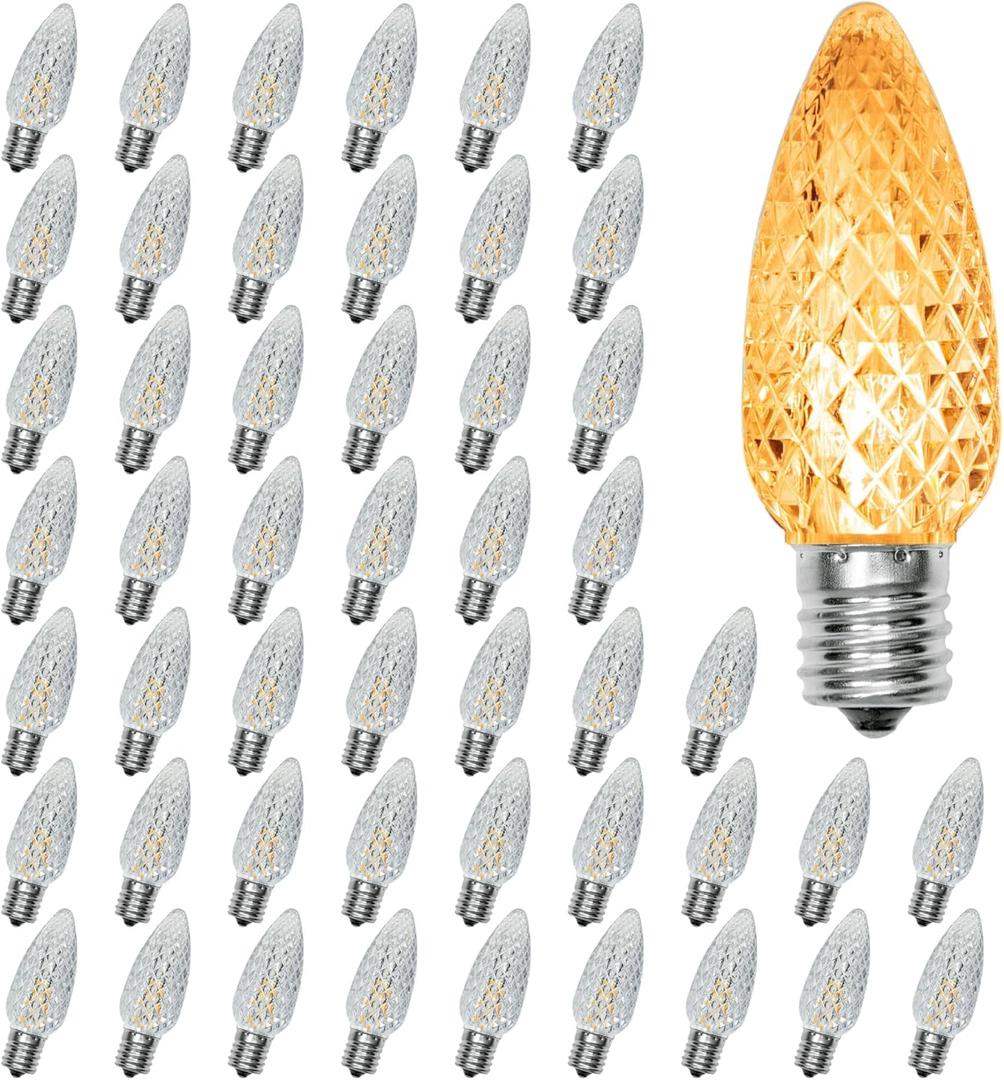 Tiadio 50 Pack C9 Led Christmas Light Bulbs, C9 Replacement LED Bulb for Outdoor String Light, C9 Shatterproof Led Bulb with E17 Base, Christmas String Light Bulb, Commercial Grade 2200K Warm White