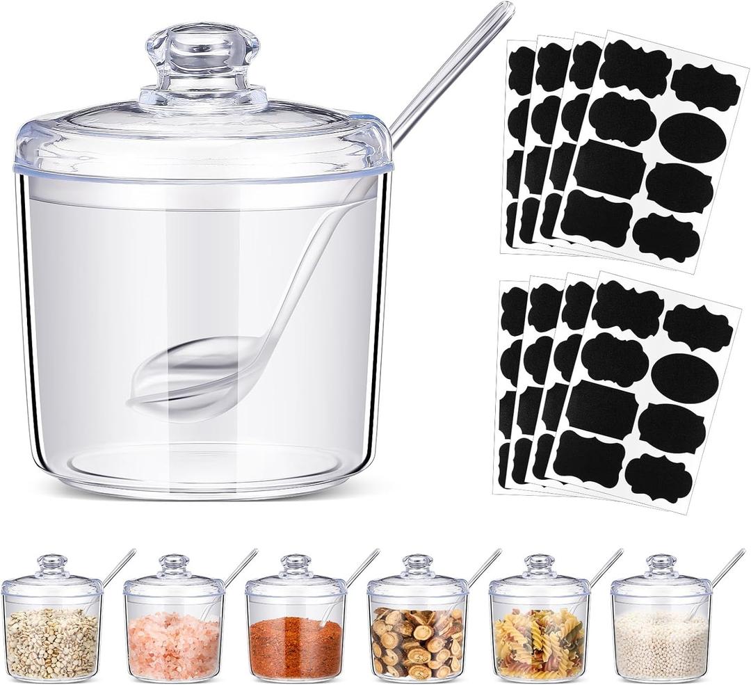 Tioncy 6 Pcs Ice Cream Bar Supplies Sugar Bowls with Lid and Spoon Acrylic Candy Dispenser Party Bar Hot Cocoa Sundae Caramel Apple Dipping Container with Tag (13oz,Clear)