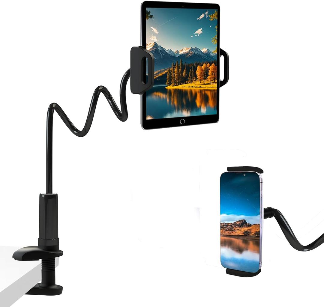 ZUYEE Gooseneck Tablet Mount Cell Phone Holder for Bed 4.7-11" Devices iPad Clamp Stand Kindle Holder Flexible 30 inch Arm Clip for iPhone iPad Air Mini Galaxy Tabs Kindle Fire Switch (Black)