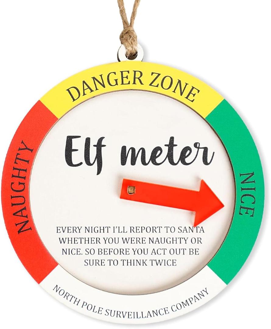 7 x Naughty Christmas Ornaments 2025, Elf Meter Ornament, Funny Naughty or Nice Christmas Elf Decoration, Hilarious, Cute Ornaments for Kids, Family Christmas Tree Decor, Santa Helper Meter (Nelxi-244)