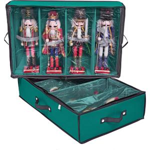 ProPik 2 Pack Christmas Figures Storage Box | Each Holds 4 Holiday Figurines up to 16 | Adjustable Nutcracker Decor Ornament Storage Container | Xmas Decorations Accessories Boxes (Green)