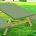 Moosfor Picnic Table Cover with Bench Covers, Elastic Fitted Spandex Tablecloths for 6 Foot Rectangle Tables, Stretch Washable Patio Tablecloth for Outdoor, Camping (Sage Green, 30"x72")