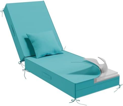 AOFEITE Outdoor Water-Resistant Olefin Chaise Lounge Cushions with Pillow, Weather and Fade Resistant Patio Furniture Lounge Chair Cushion Ideal for Patio, Lawn, Garden, Turquoise, 80"L x 26"W x 5"T