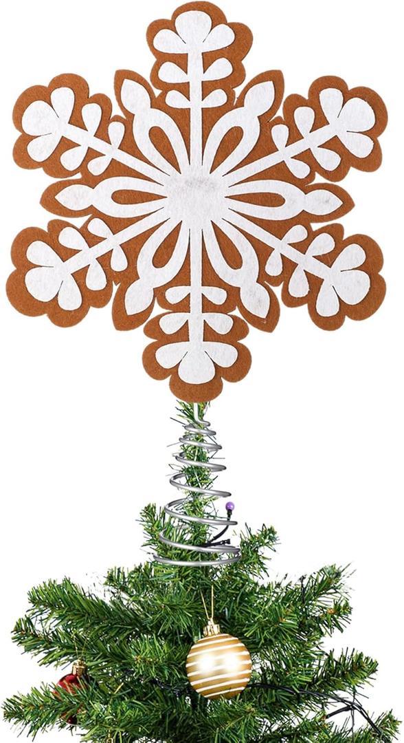 Gejoy Christmas Gingerbread Tree Topper 11 Inch Ginger Bread Christmas Decor Large Snowflake Treetop Ornament for Friends Home Indoor Holiday Decoration Gift Party Decor