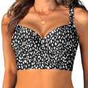 Women Underwire Bikini top Only - Longline Push Up Bathing Suit Top Bra Swim Tops 2025 Swimsuit Tops (Large, Black Dot)