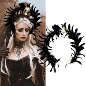 mdgfge Halloween Mary Halo Black Feather Headband Gothic Vintage Headpiece Lolita Ballet Style Swan Hair Accessories for Women Cosplay Masquerade Wedding Party Supplies