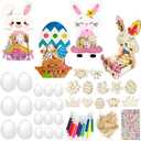 Cinrobiye 6 Set Easter DIY Wooden Crafts KitBuild & Paint Unfinished Bunny Basket Coloring Set, Creative Art Project & Bulk Painting Kit for Toddler School Activities & Party Favors