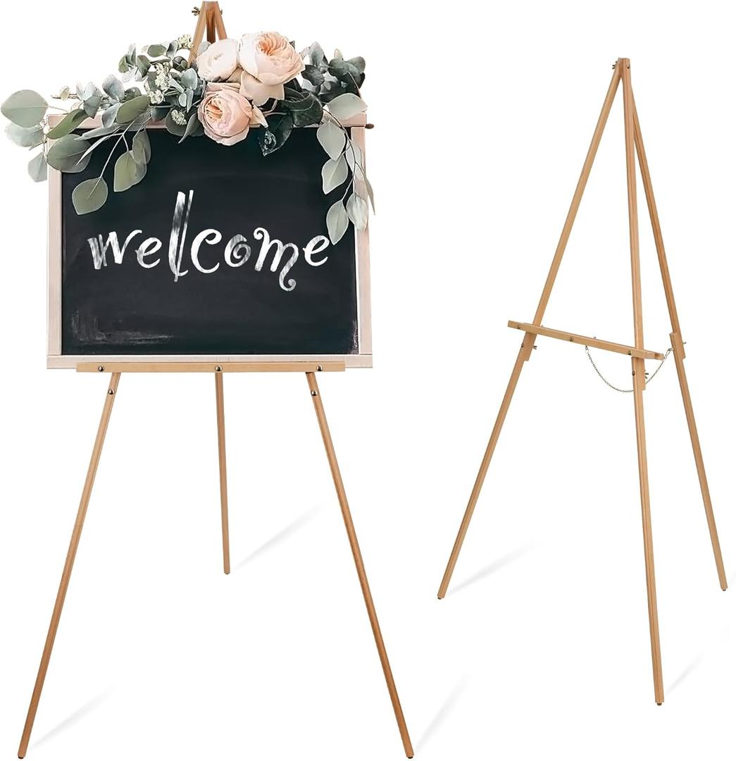 Wooden Easel Stand for Wedding Sign Poster Picture 63'' Beech Wood Display Easel for Floor Adjustable Painting Easel for Canvas