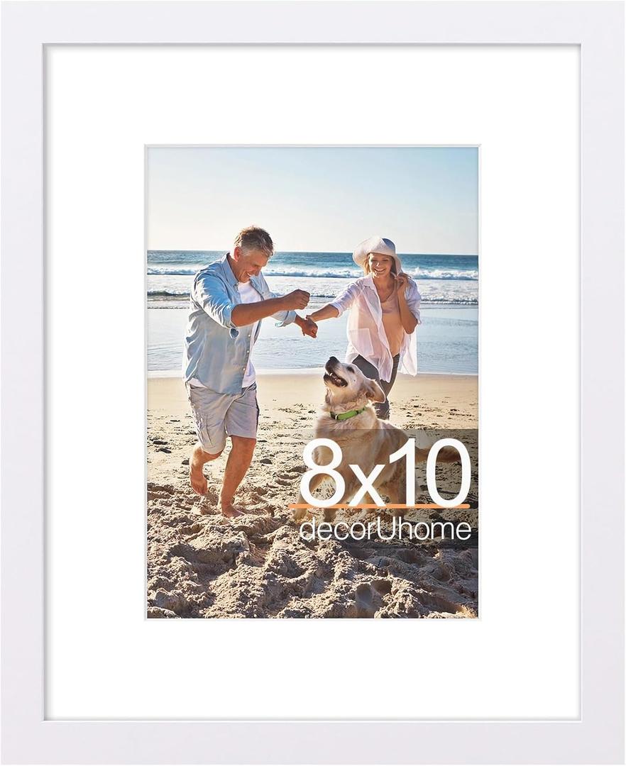 decorUhome 8x10 Picture Frame, Display Pictures 5x7 with Mat or 8x10 without Mat, Wall & Tabletop Display Photo Frame, White, 1 Pack