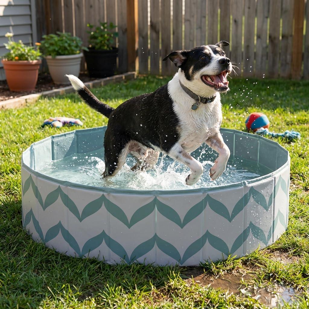 Dog Pool for Large Dogs, Foldable Hard Plastic Pet Swimming Pool, Heavy Duty 0.5mm PVC with Non-Slip Bottom, Portable Kiddie Pool for Dogs, Pet Bath Tub for Backyard Summer, GW 47“