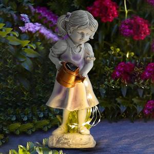 Fairy Garden Statues Outdoor Decor, Angel Figurines with Solar Lights Waterproof Resin Yard Art Sculpture Decoration for Patio, Lawn, Balcony, Mother's Day, Housewarming Gift