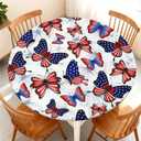 Yesad Elastic Tablecloth for Round Tables, Waterproof Tablecover for Up to 45"-48" Round Table, Dining Tablecover for Indoor and Outdoor, Holiday, Flag Butterfly