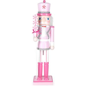 Christmas Nutcracker Decor, 14.2" Wooden Decorations, Collectible Ornament for Festival Party Outdoor Xmas Gifts (Square Bottom Lollipop)