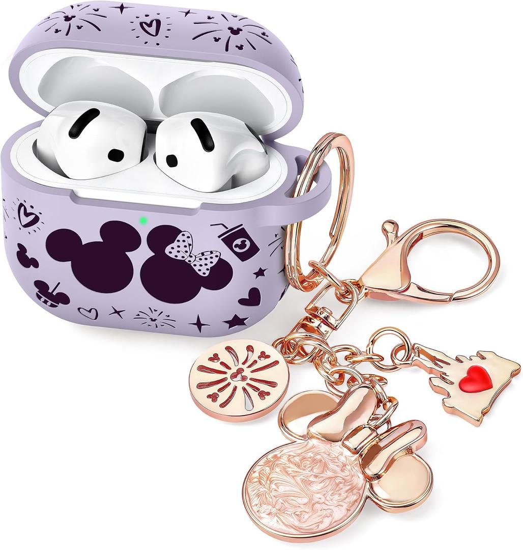 (with Cute Keychain) Girovo Compatible with AirPods Pro 3 Case (2025) Women, Soft Silicone Two-Tone Funny Cartoon Engraved Portable 360 Full Protection Case for Airpod Pro 3rd Gen Lavender/Purple