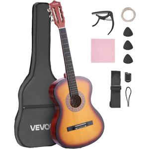VEVOR Acoustic Guitar, Classical Guitar Starter Kit for Beginners, with Nylon Strings, Basswood Guitar, for Kids Adults Girls Boys Students (38 Inch, Sunburst)