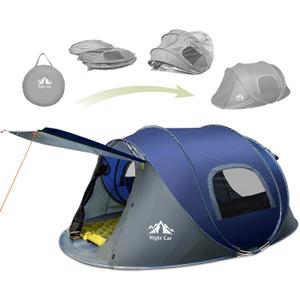 Night Cat Pop-up Camping Tent: 2 Person Tent Waterproof Instant Easy Setup Family Tent (2 Persons (9.5x6.6x4 ft), Blue)