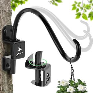 16 Inch Swivel Plant Hanger Bracket Outdoor, 360 Rotating Bird Feeder Hanger with 8 Adjustable Angles, Heavy Duty Metal Wall Mount for Flower Baskets, Lanterns and Chimes (Black, 1 Pack)