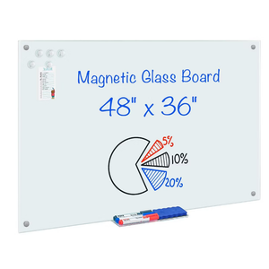 Maxtek 48" x 36" Magnetic Glass Dry Erase Presentation Whiteboard for Classroom Home Office, White