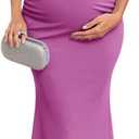 CYCLAMEN Maternity Mermaid Maxi Dress Ruched Cold Shoulder Halter Neck Formal Pregnancy Gown Baby Shower Photoshoot (Pink, L)