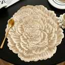 Quantum Love Set of 6 Floral Gold Penoy Placemats Vinyl Metallic 15 Inches Round Washable Place Mats Waterproof Heat Resistant Durable Table Mats for Kitchen Dining Table Decoration Indoor Outdoor