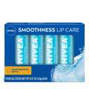 NIVEA Smoothness Lip Care, Sunscreen Lip Balm with SPF 15 Broad Spectrum, Shea Butter, Nourishing Oils and Vitamin C & E, 3-in-1 Moisture, Repair and Sunscreen, 0.17 Oz Stick, Pack of 4