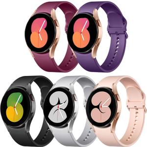 Lerobo 5 Pack Bands Compatible with Galaxy Watch 7 6 5 4 Band 40mm 44mm/ Galaxy Watch 6 4 Classic Band 43mm 47mm 46mm 42mm/Watch 5 pro 45mm,Active 2 Band, 20mm Band Soft Silicone Sport Band Women Men (Black/Dark Purple/Gray/Wine/Pink Sand)