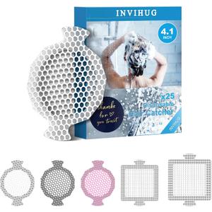 INVIHUG,25 Pack,Disposable Shower Drain Hair Catcher Mesh Stickers,4 Inch Disposable Hair Drain Catcher.(White,4.1inch)