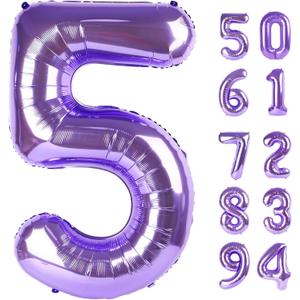 Purple 5 Balloon, Number Balloon 40 Inch, Purple Party Supplies, 5th Birthday Balloon Decorations, 5 Number Balloons, Number 5 Balloon