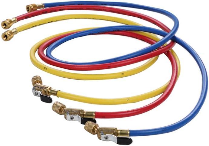 Hilmor 1935924 60" Hose with Ball Valve End, Rated for 800 PSI, Compatible with High-Pressure Refrigerants, HVAC Equipment (Pack of 3) (Multicolor)