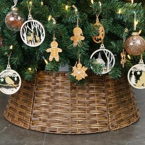 Blissun Christmas Tree Collar, Plastic Rattan Xmas Tree Ring, Round Farmhouse Christmas Tree Collar, Christmas Tree Skirt for Artificial Christmas Trees Decoration, Brown