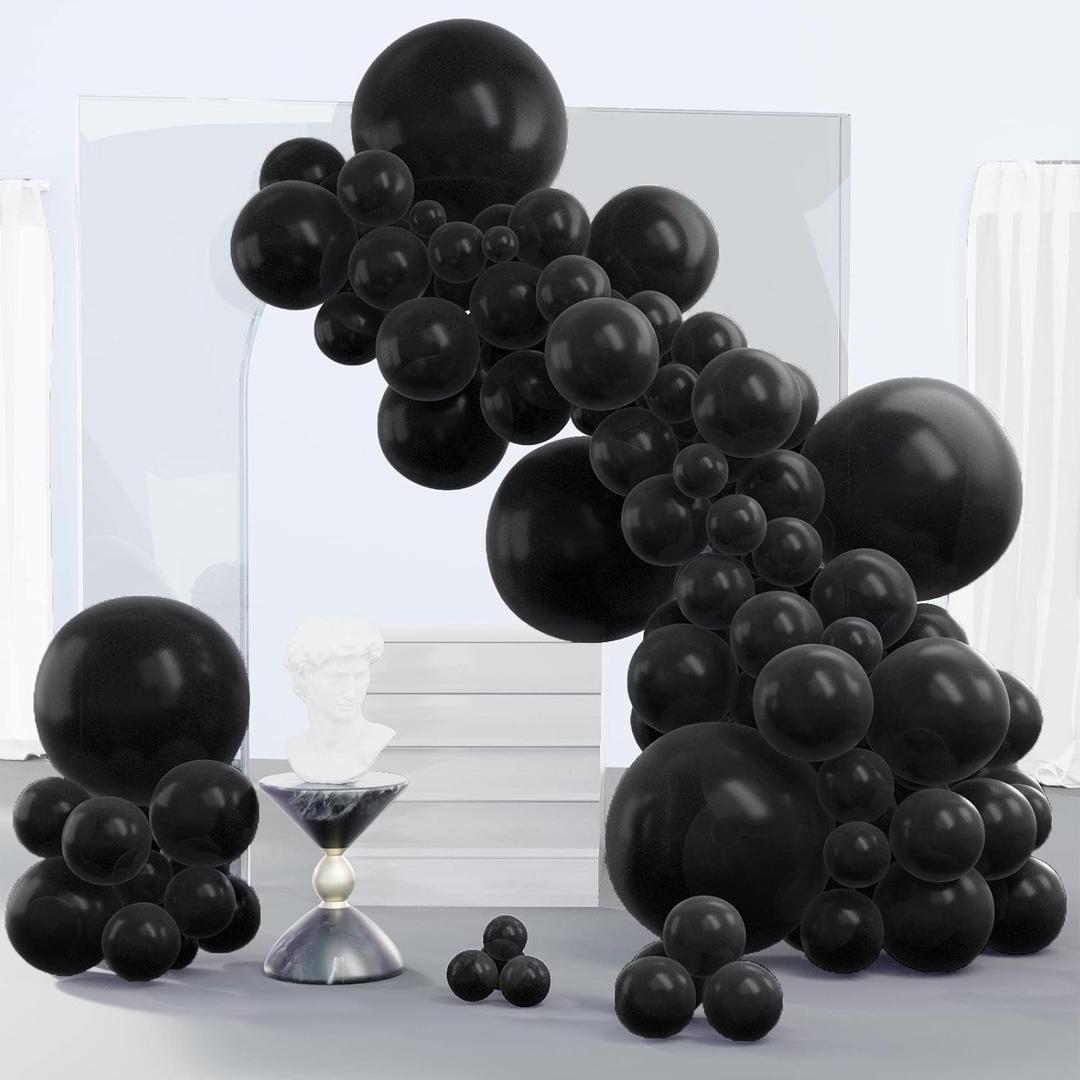 PartyWoo Black Balloons 140 pcs Different Sizes of 18 12 10 5 Inch Black Balloons Arch Kit Garland for Baby Shower Birthday Graduation Casino Gaming Anniversary Retirement Party Decorations Black-Y18