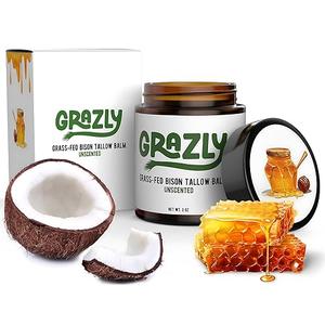 Grazly Unscented Whipped Bison Tallow Balm with Manuka Honey & Jojoba Oil - Grass-Fed & Finished Organic Tallow Face Moisturizer - Face & Body Cream for Acne-Prone Skin - Nourishing Skincare - 3oz