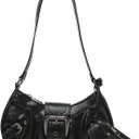 Women's Glossy Y2K Retro Hobo Bags Set PU Leather Underarm Purses Clutch Shoulder Handbags With Coin Wallets Black One Size