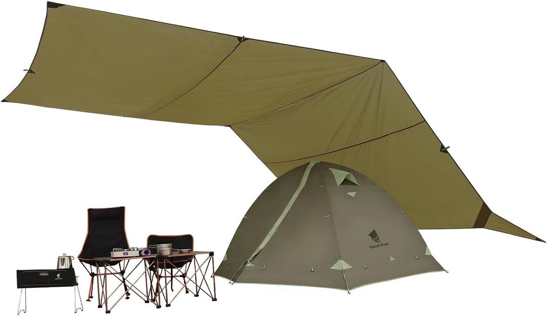 GEERTOP 17 10 ft Large Camping Tent Tarp Outdoor Waterproof Flame Retardant Hammock Rain Fly Backpacking Tent Tarp Shelter for Hiking Travel Picnic(Not Includes Poles)