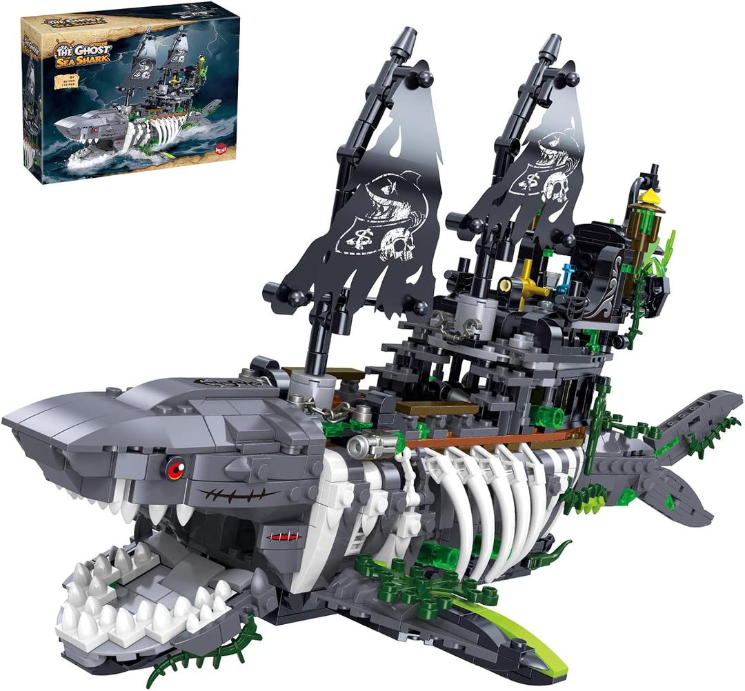 HJPLPXH Mechanical The Ghost Sea Shark Pirate Ship Building Blocks Set | Toys Gift for Kids Adult Collections Enthusiasts