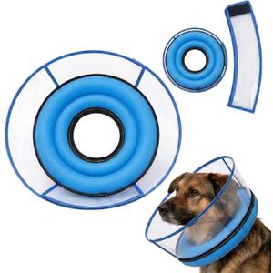 2-in-1 Soft Inflatable Dog Cone Collar Alternative with Enhanced Anti-Licking Guard Shield, Dog Collar After Surgery, Adjustable Recovery Cones for Large Medium Small Dogs and Cats(Blue, L) (Blue, L)