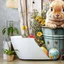 Easter Bunny Shower Curtain Farmhouse 72x72 Inch Funny Spring Cute Rabbits Eggs Western Boots Flower Floral Rustic Wooden Bath Curtain, Bath Decor Waterproof Fabric Bathtub Curtains 12 Hooks