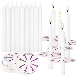 200 pcs Church Candles with Drip Protectors for Devotional Candlelight Vigil Service, Unscented White 5" H X 1/2" D, No Smoke, Shabbat, Praye