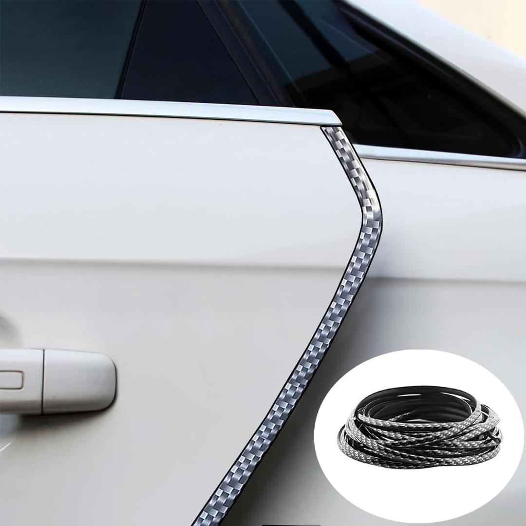 Door Edge Protector,Rubber U-Shaped Groove Edge Protector,Rubber Edge Decorative Seal Protector,1/16.4" U Channel Edge Protector,Suitable for Most Cars(Carbon Fibre/16.4FT/5M)