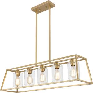 5-Light Gold Chandeliers for Dining Room | Modern Kitchen Island Light Fixture | Rectangle Chandelier for with Clear Glass Shade | Apply to Dining Room Light fixtures Over Table, L40" - 5 Light