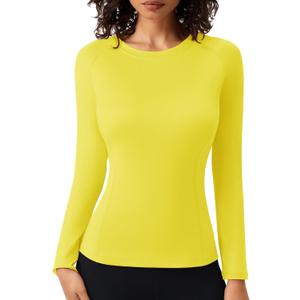 SPVISE Long Sleeve Compression Shirts for Women Workout Tops Cool Dry Breathable Yoga Running Hiking T-Shirt Fitted Basic Top (Yellow, S)