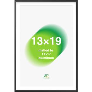 FrameWorks 13x19 Matted to 11x17 Picture Frame  Aluminum Frame w/Tempered Glass, Removable Mat for Photos, Posters, Art, Stylish Wall Frame for Home Decor, Gallery Walls, Office, Living Room - Black