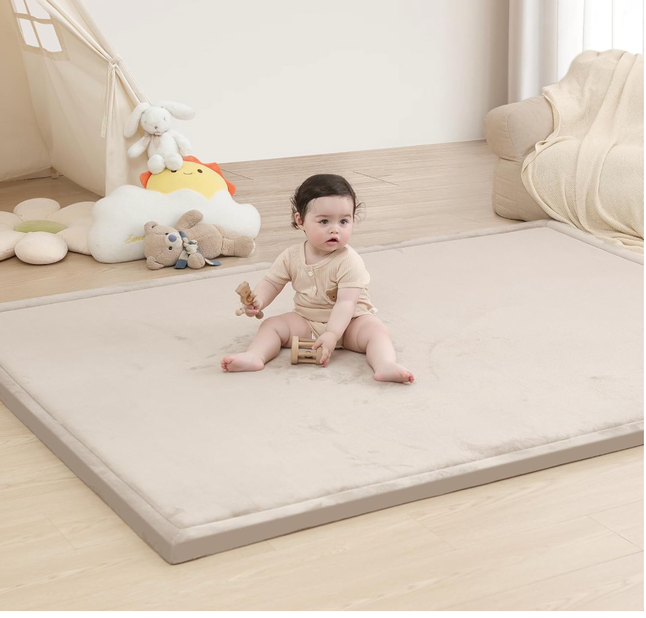 Huloo Sleep Ultra Soft Baby Play Mat for Floor,71×59 Playpen Mat(Beige)