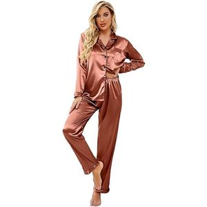 Women Satin Pajamas Button Down Long Silk Pants 2XL