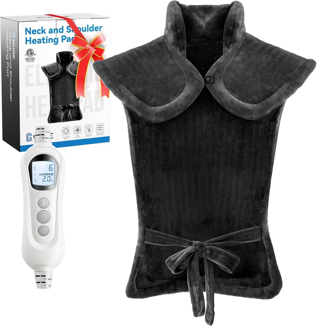 WUGE Mothers Day Gifts for Mom, Heating Pad for Neck Shoulder and Back, Birthday Gift for Women Men, Deeper Pain Relief, Large Weighted Heat Pad, ETL Certified, Gray