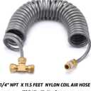 AIRTOON Heavy Duty Truck Air Seat Blow Gun Kit, Lever Air Blow Gun with 2 Nozzle Tips, 1/4 Inch NPT X 11.5 Feet Nylon Coil Air Hose. Air Duster Blow Gun, Dust Cleaner with Nozzles